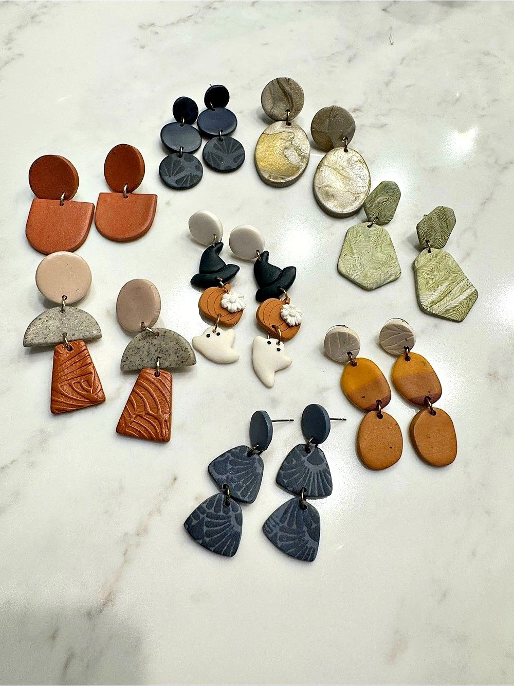 Handmade Polymer Clay Statement Earrings Bundle- 7 Pairs | Fall Boho Halloween